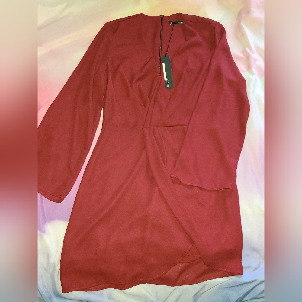 🎈SALE TODAY🎈Krisa New With Tags Mini Wrap Dress Sangria Red Burgandy Si